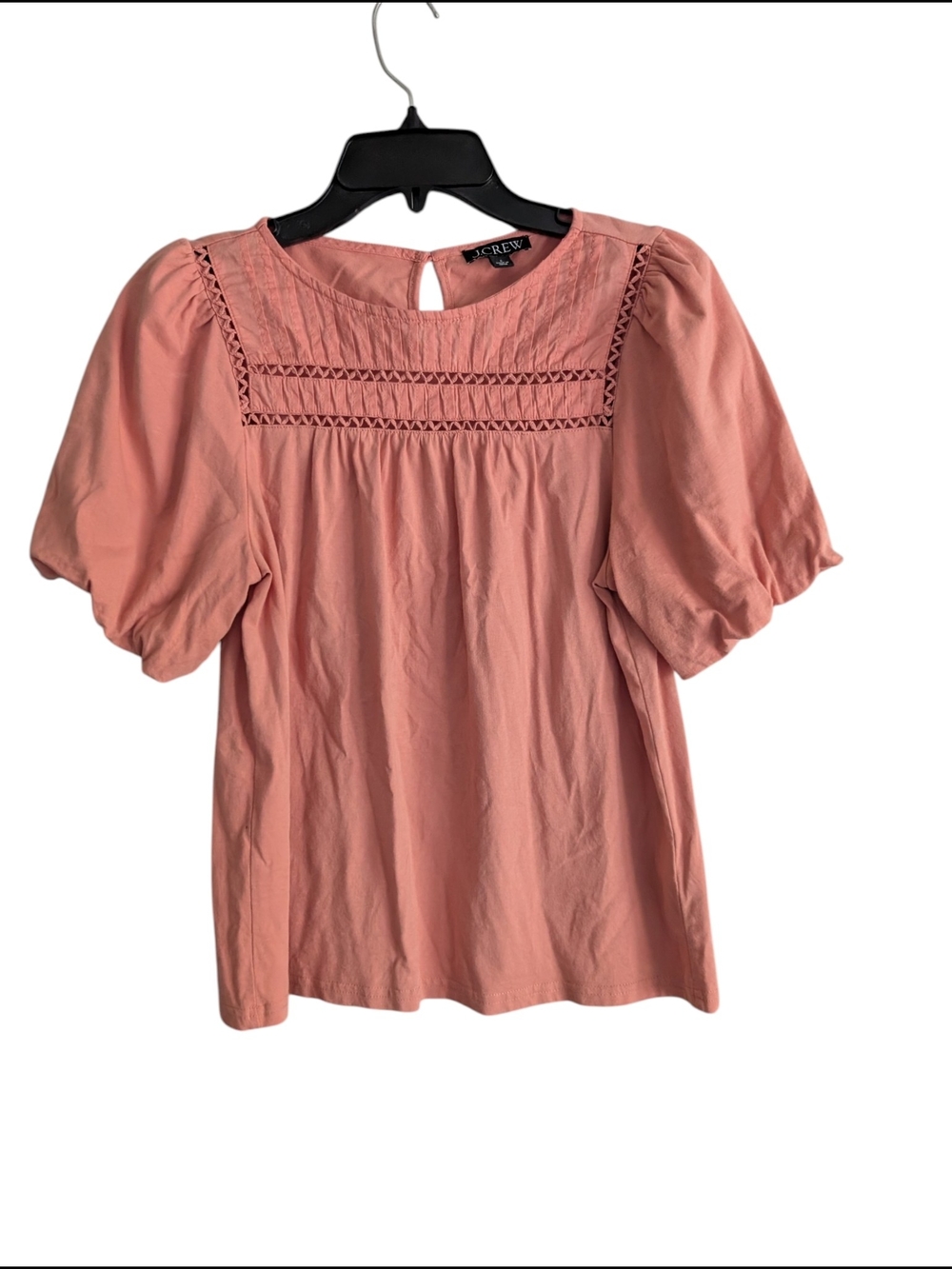 J. Crew Coral Puff Sleeve Cotton Lace-Trim T-Shirt. Sz S